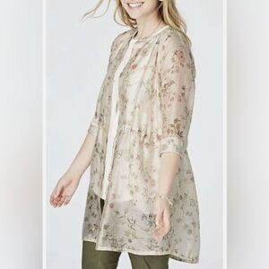 J.Jill Barley Floral Sheer Linen Blend Jacket Tunic Top Long Sleeve Size 1X
